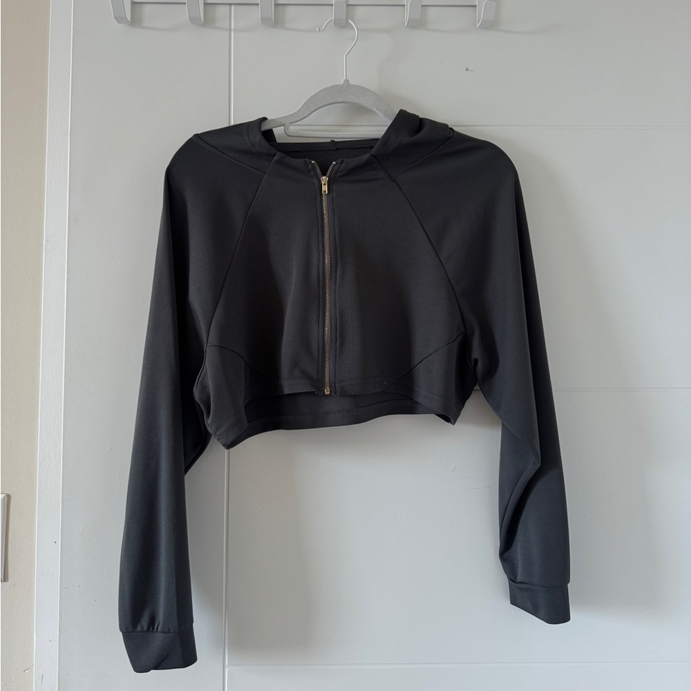SHEIN Charcoal Cropped Hoodie with Zipper